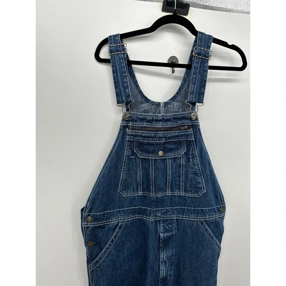 Real Work Mens Blue Denim Relaxed Fit Carpenter Bib Overalls 34W x 29L